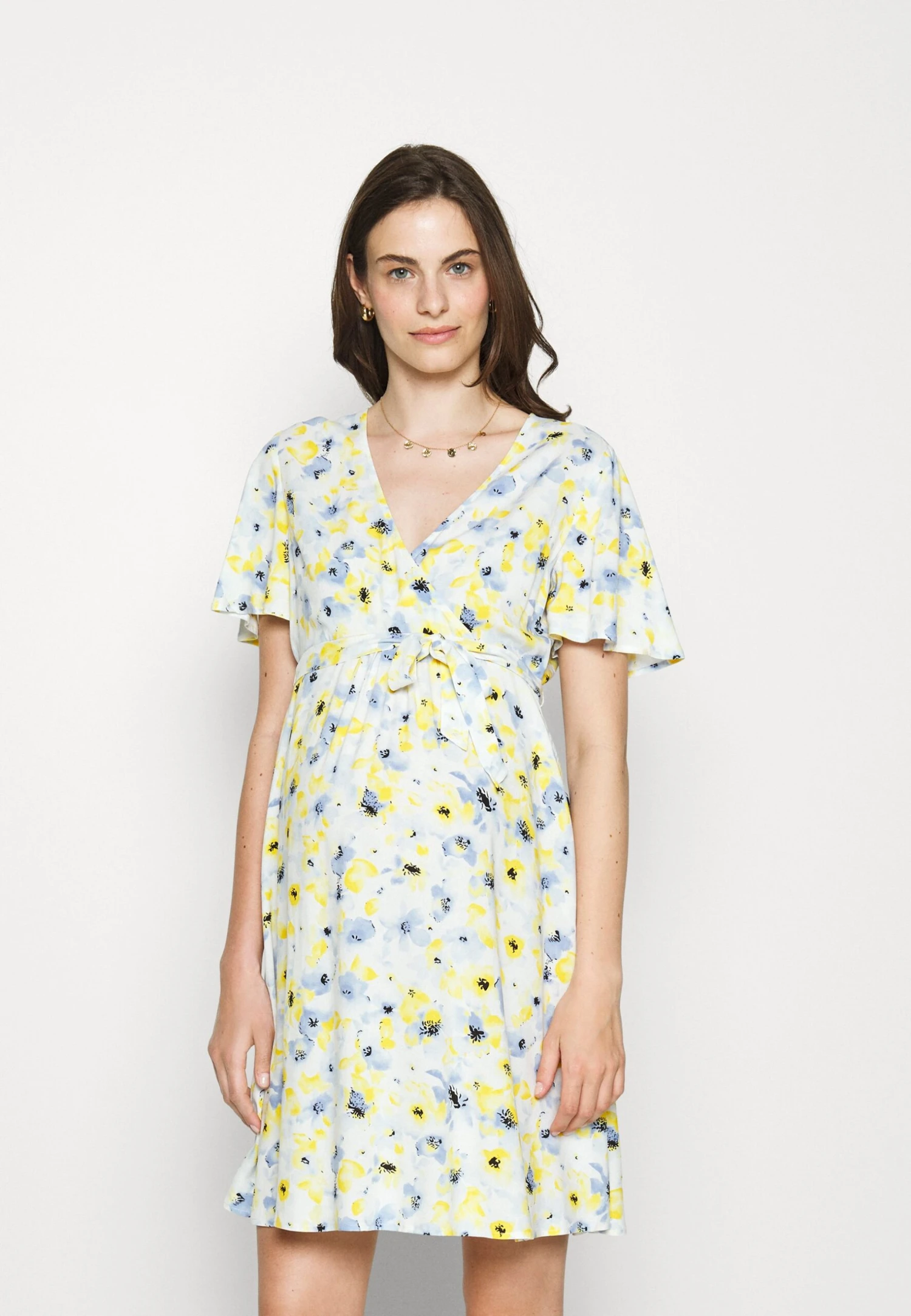 Woven Chiffon Wrap Dress- Jurk -White/Light Blue 1 Woven Chiffon Wrap Dress- Jurk -White/Light Blue