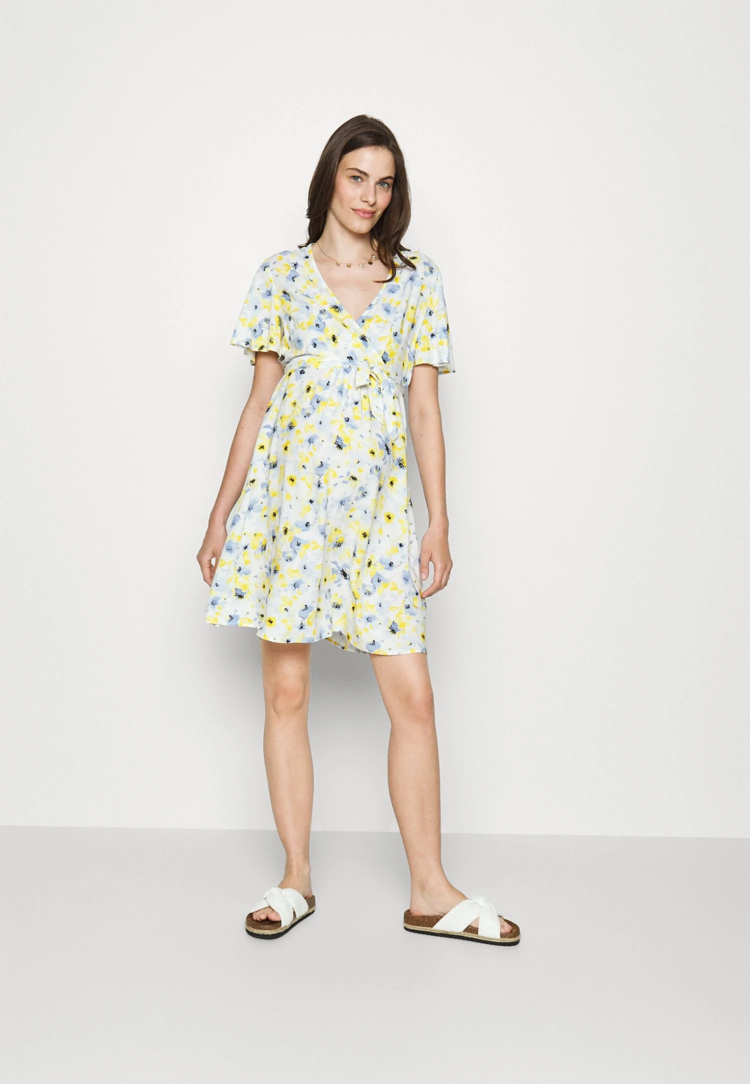 Woven Chiffon Wrap Dress- Jurk -White/Light Blue 2 Woven Chiffon Wrap Dress- Jurk -White/Light Blue - Afbeelding 2