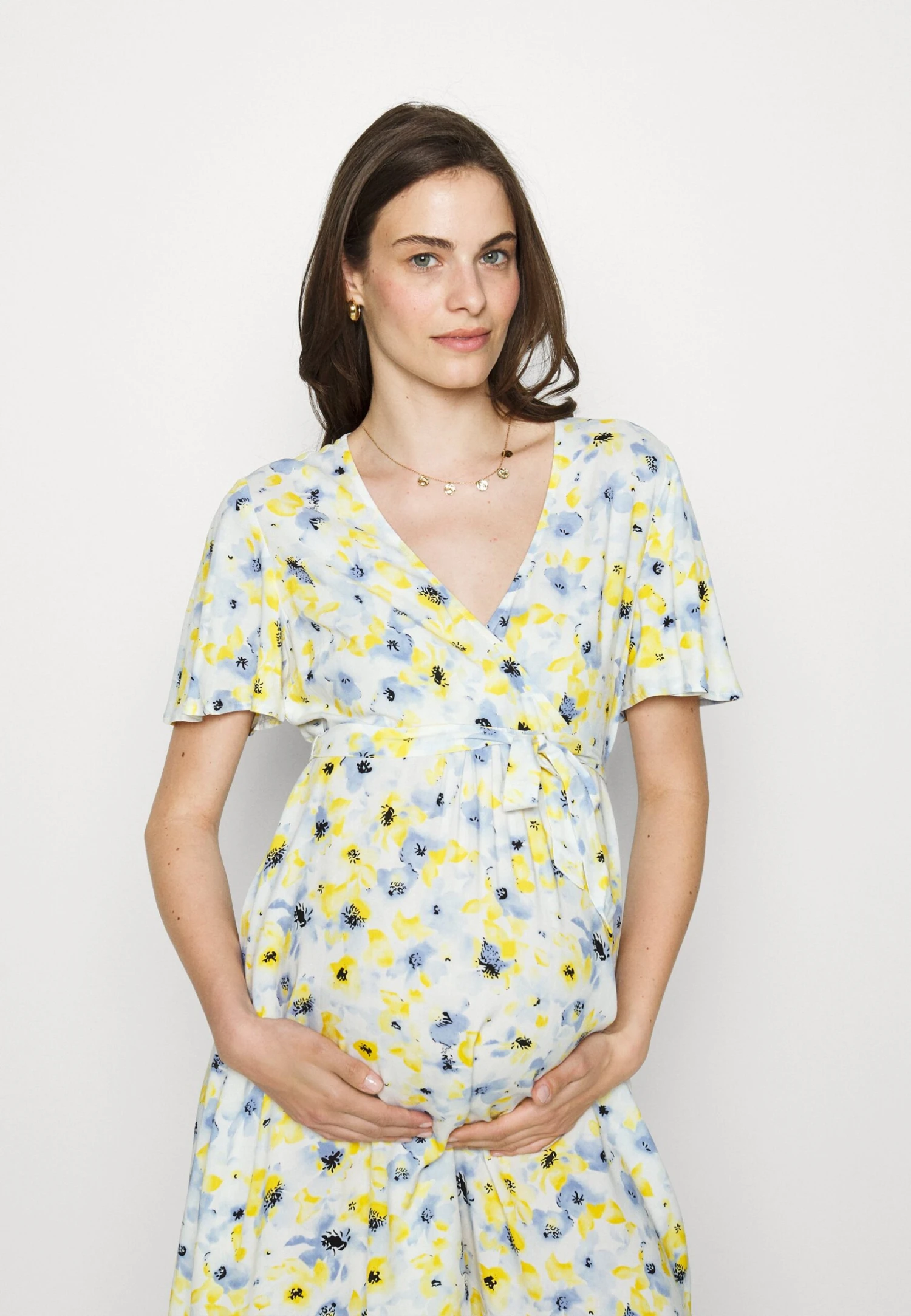 Woven Chiffon Wrap Dress- Jurk -White/Light Blue 4 Woven Chiffon Wrap Dress- Jurk -White/Light Blue - Afbeelding 4