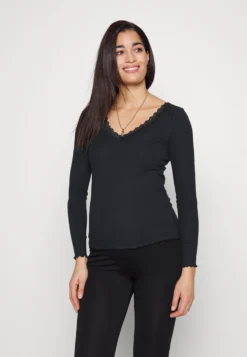 Maternity Ribbed Longsleeve Lace- Longsleeve - Black